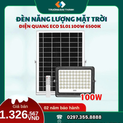 Đèn Chiếu Pha Ánh Sáng Trắng Năng Lượng Mặt Trời Điện Quang Solar 100W (V01)